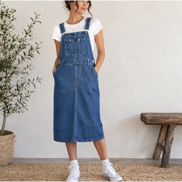 bill blass Dresses & Skirts - Vintage Bill Blass Jeans Denim Overall Dress Midi Pockets XS S